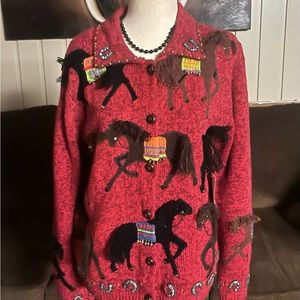 Designs Options By Philip & Jane Gordon • Small • Red • Sweater • Horses • New